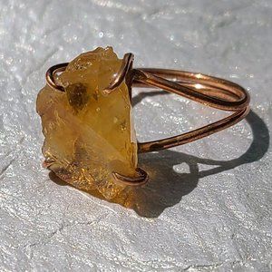 Citrine Adjustable Copper Ring -Healing Rough Citrine- Rare Stone